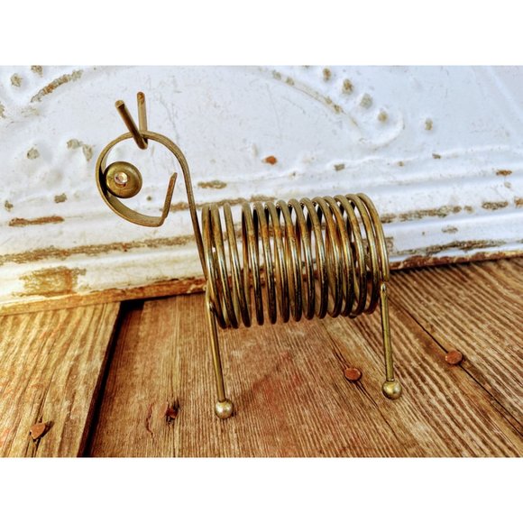 Vintage MCM Brass Coil Letter/bill holder Dog Rhinestone eyes - Picture 3 of 8